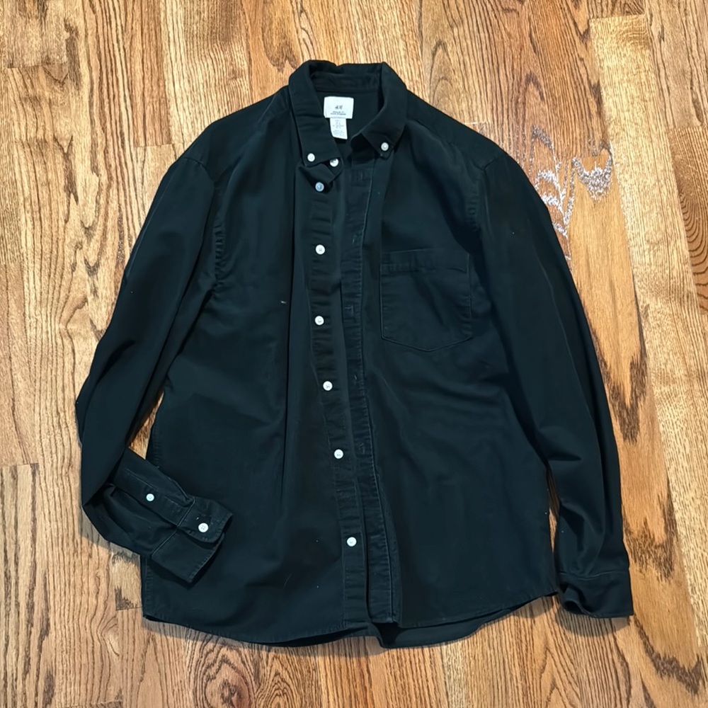 H&M Dark Green Corduroy Button Down Shirt